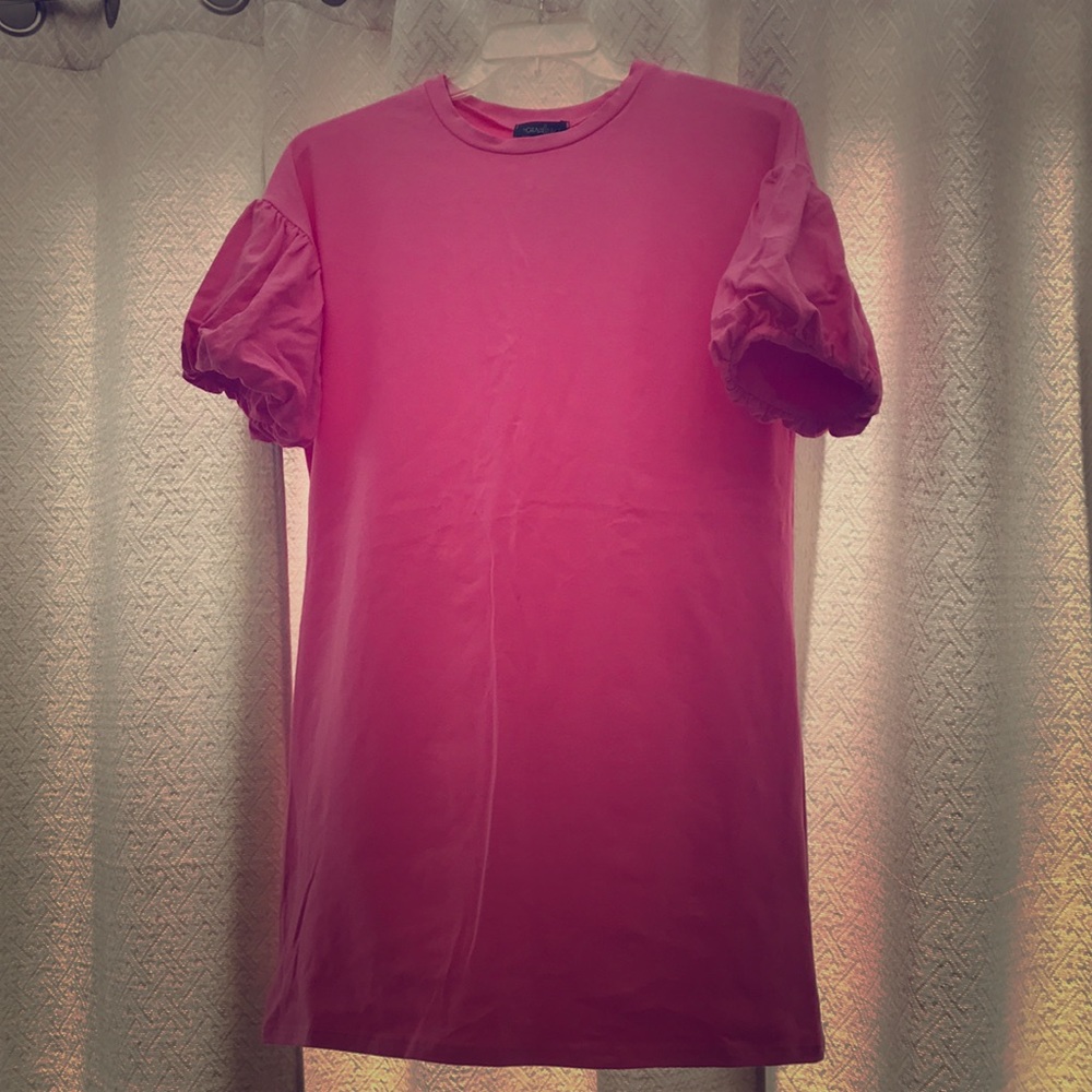Pink Cotton Dress with Bubble Sleeves